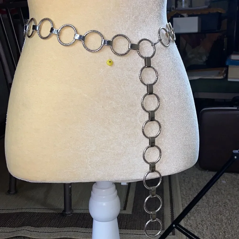 Vintage Woman Belt Ajustable Tone Silver Metal